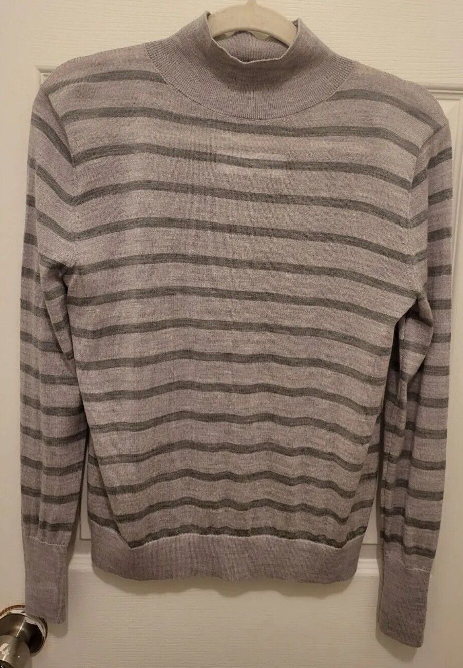 Banana Republic Turtleneck Gray Striped Merino Wool Size Small